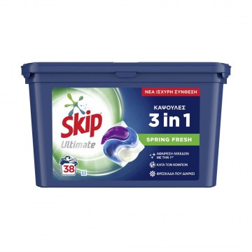 Skip Ultimate Spring Fresh 3σε1 Κάψουλες Πλυντηρίου Ρούχων 38 Τεμ. 