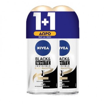 Nivea Αποσμητικό Roll On Black & White Invisible Silky Smooth Women 50ml 1+1 Δώρο